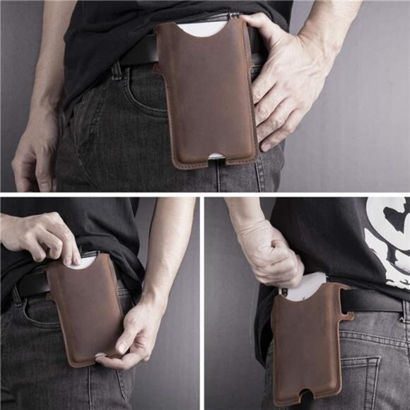 Leather Cell Phone Holster for Belt,Phone Case Leather, Belt Cell Phone Holder - Picture 6 of 8